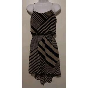 Sweet Storm Women's Dress Beige With Black Stripes High Low Ruffle Size S